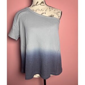 Umgee Ombre One Shoulder Waffle Knit Top Grey Blue Dip Dye Y0138 Mens M NEW